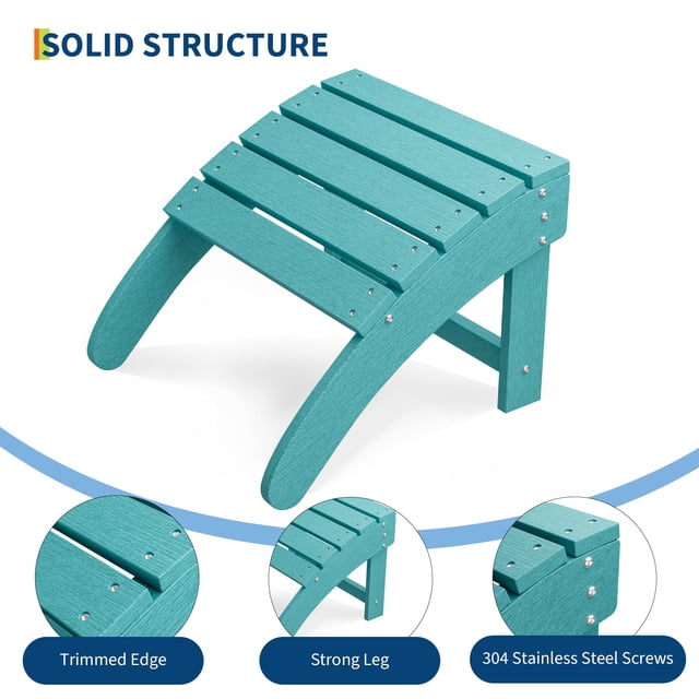 Weather-Resistant HDPE Adirondack Ottoman Footrest,Durable Resin Easy-Clean Sturdy Footrest for Porch Poolside Lawn Backyard