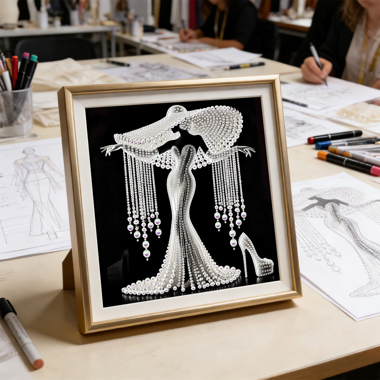 Vintage Gown Lady Diamond Painting Kit Full Partial Drill Rhinestone Embroidery Black White Silhouette Wall Art Gift