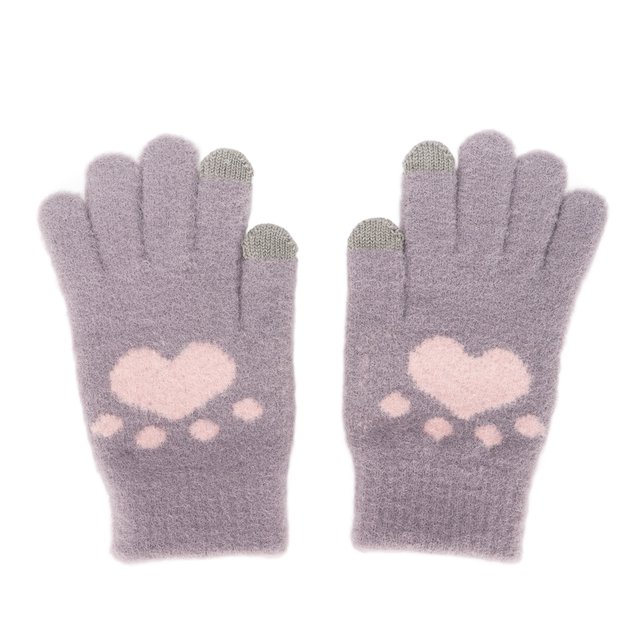 Guantes de invierno, lindo patrón de pata de gato, guantes de invierno tejidos, guantes gruesos hechos para durar
