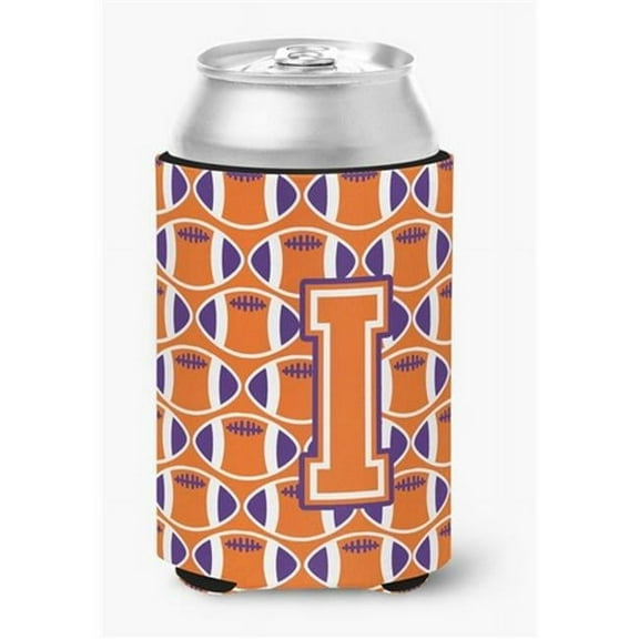 Letter I Football Orange, White & Regalia Can or Bottle Hugger
