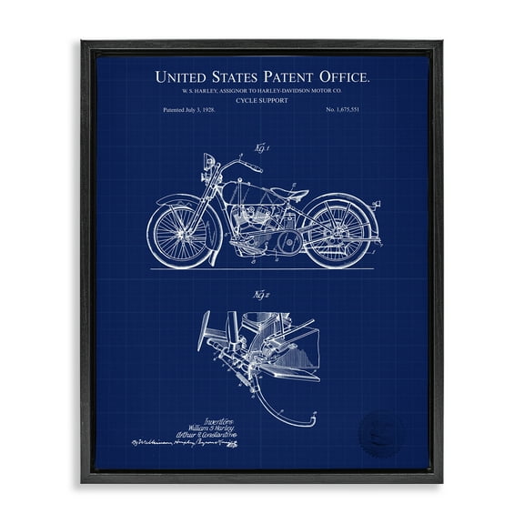 Stupell Industries Cycle Support Blueprint Transportation Painting Black Floater Framed Art Print Wall Art, 17 x 21