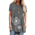 thumbnail image 1 of MAWCLOS Femmes Tee Manches Courtes T-Shirt Pissenlit Print Tops en Vrac Vacances Col Rond Pull Gris XXL, 1 of 2