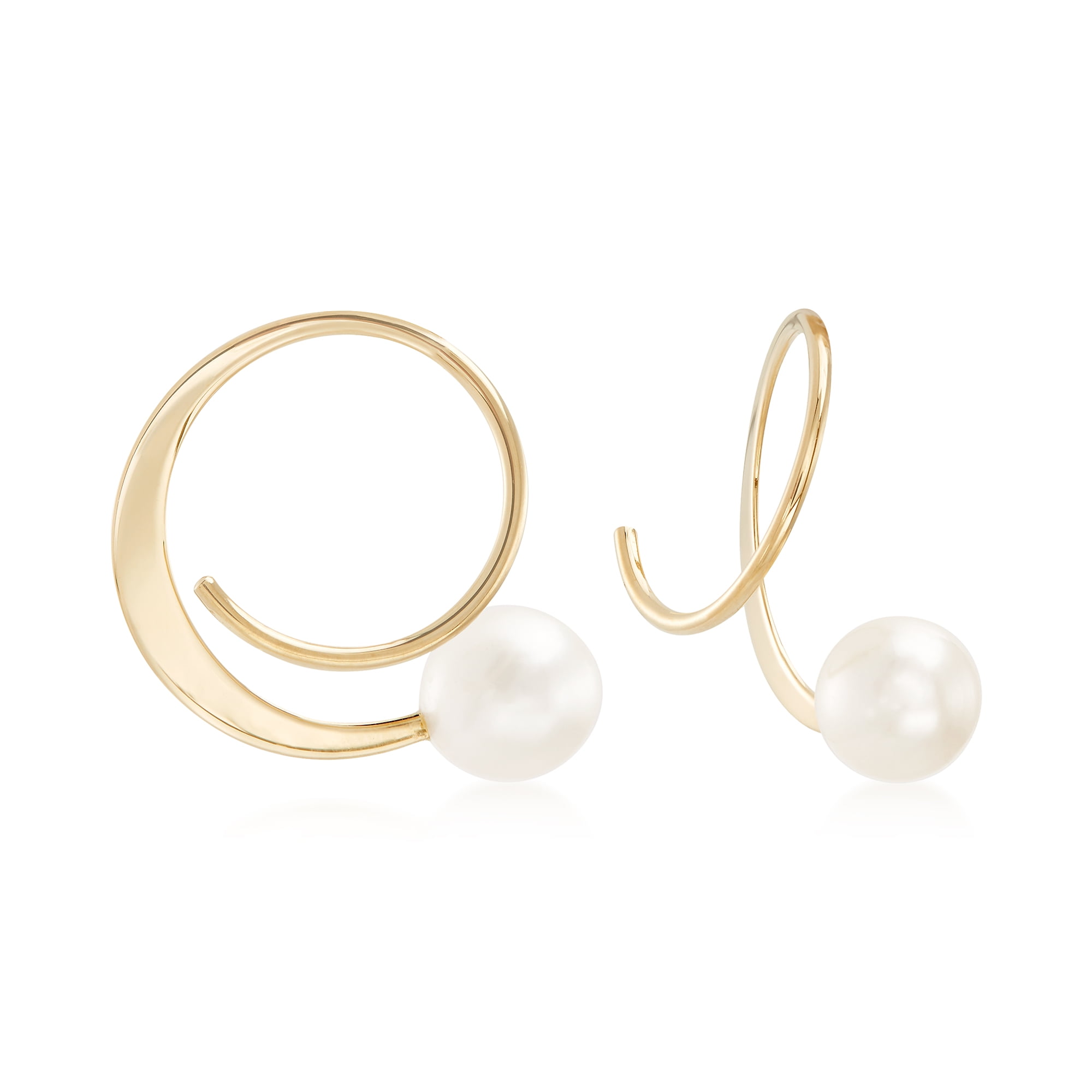 Spiral Wire White Freshwater Cultured Pearl Cartilage Ear Cuff Wrap Helix Earrings 14K Gold Plated Sterling Silver Bling Jewelry PFS-32-2625 