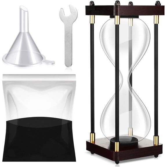 10 Inch Large Fillable Hourglass Timer,Decorative Empty Black Wooden Frame Sand Hourglass for Wedding Ceremony Set,Empty Fillable with Sand Antique Clock for Table Desk Home Office DIY Decorative
