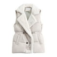 thumbnail image 2 of Ounisa Womens Corduroy Puffer Vest Laple Zip Snap Button Sleeveless Warm Waistcoat Padded Gilet, 2 of 3