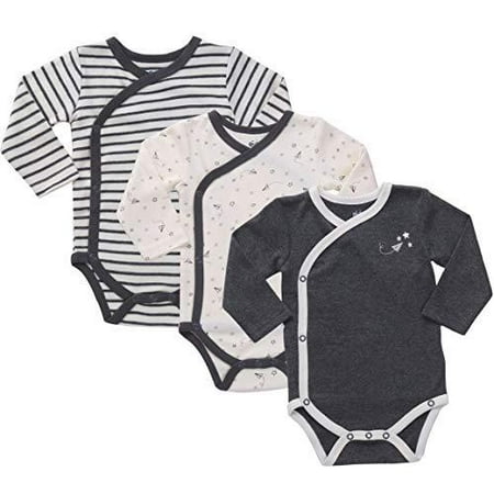 

Asher & Olivia Baby Boy s 3-Pack Long-Sleeve Kimono Bodysuit Set -Side Snap Onesie Infant Bundle