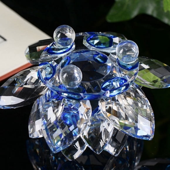 Presse-papier Fleur de Lotus en Cristal, Collection de Décor Feng Shui avec Cristal Conducteur d'Énergie, Ornement en Verre de 60 mm de Diamètre pour Méditation sur Bureau à Domicile, Bleu