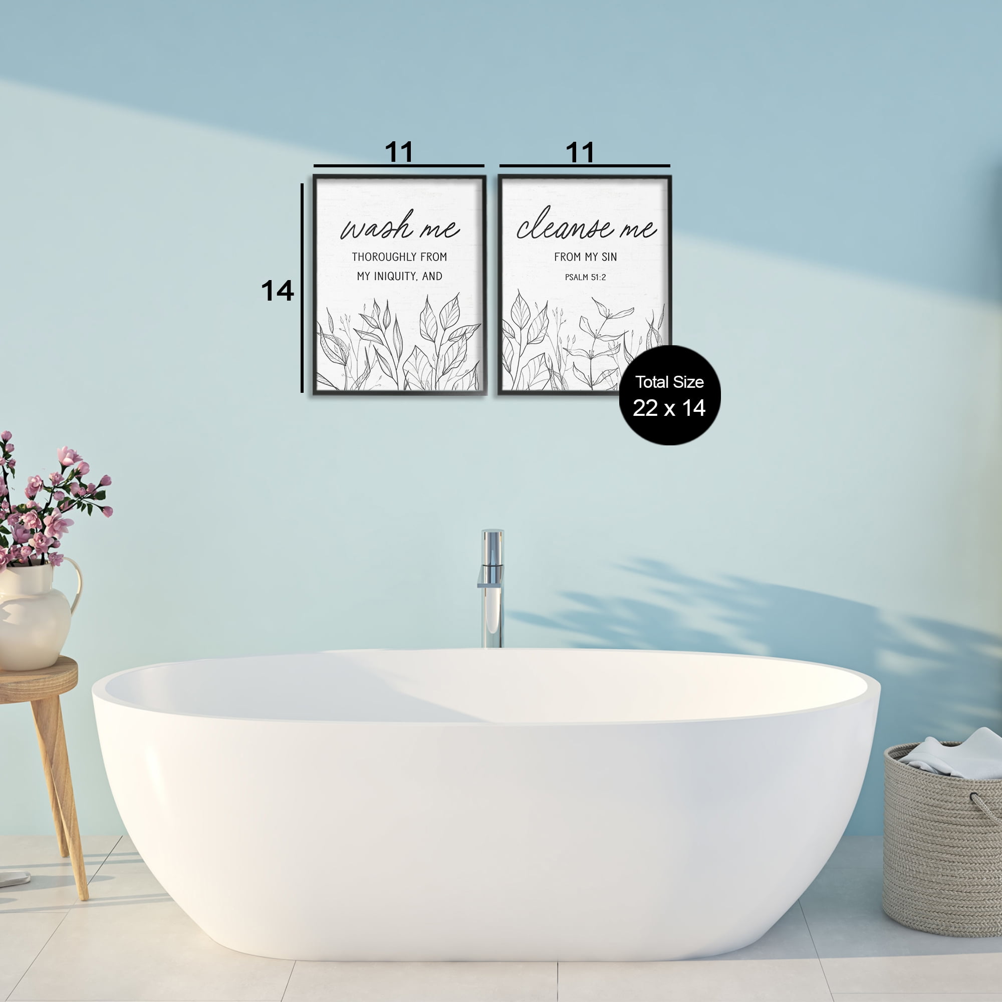 Wash & Cleanse Me Scripture 2 Piece Black Framed Giclee Art Set, design by Lettered and Lined