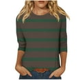 thumbnail image 1 of Annhoo Hauts d'Automne pour Femmes 2025 Mode Manches 3/4 Col Rond Pull Chemises Confort Décontracté Imprimé Rayures Blouses, 1 of 5