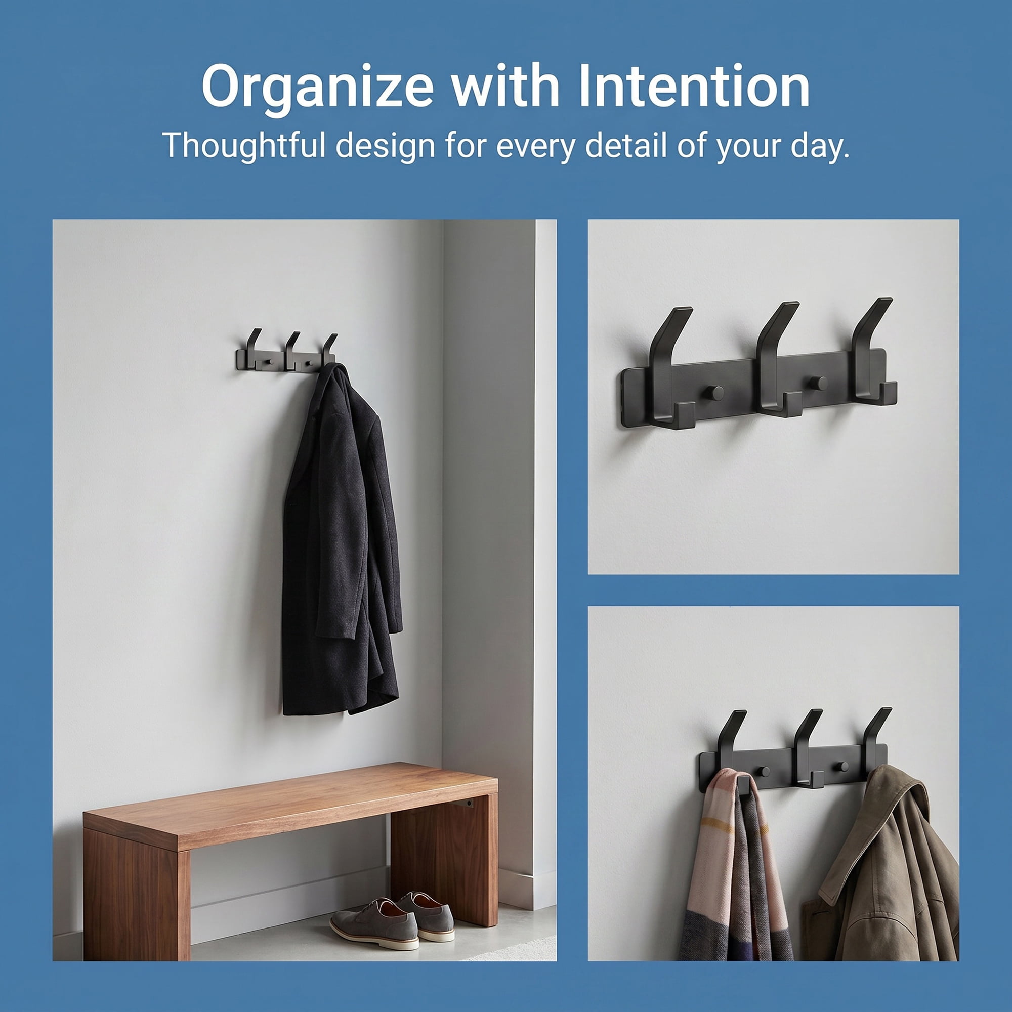 Unique Bargains Coat Rack Wall Mount Metal Hook for Bathroom and Bedroom Black 3 Hooks