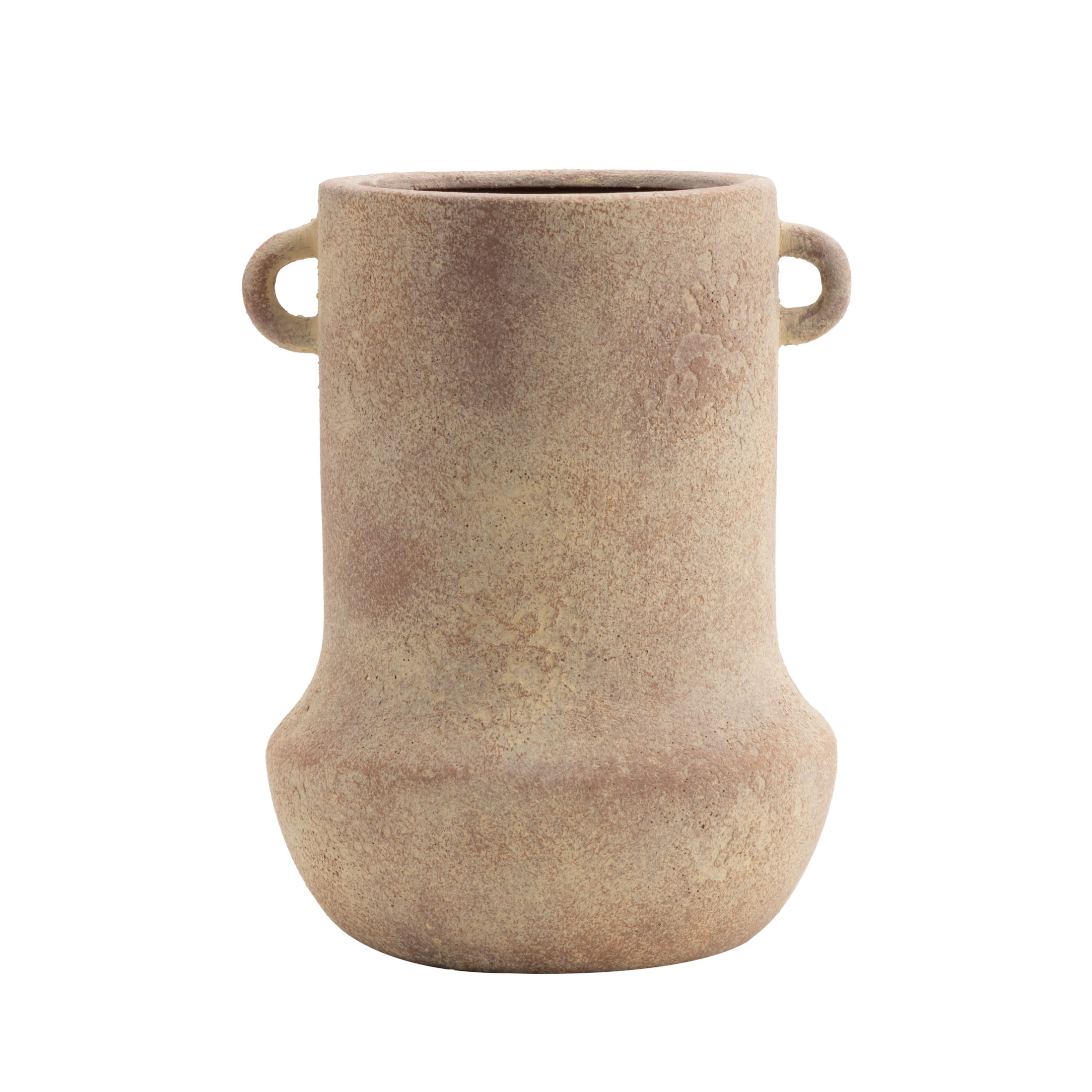 DecMode 10" Antique Style Textured Beige Ceramic Vase with Handles