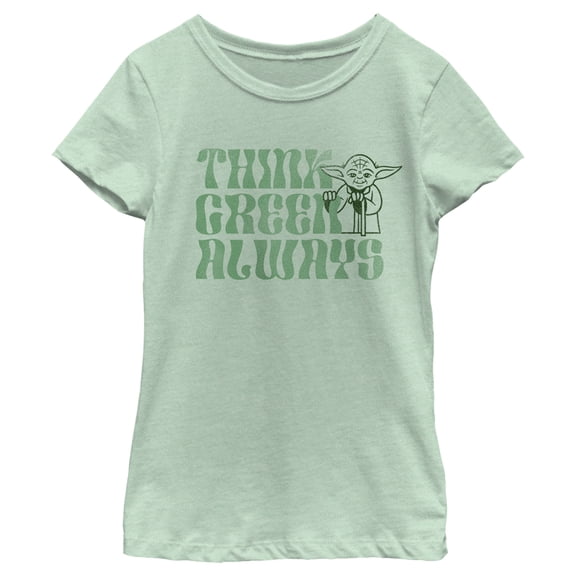 Girl's Star Wars Yoda St. Patrick's Day Think Green Always  Graphic Tee Mint Medium