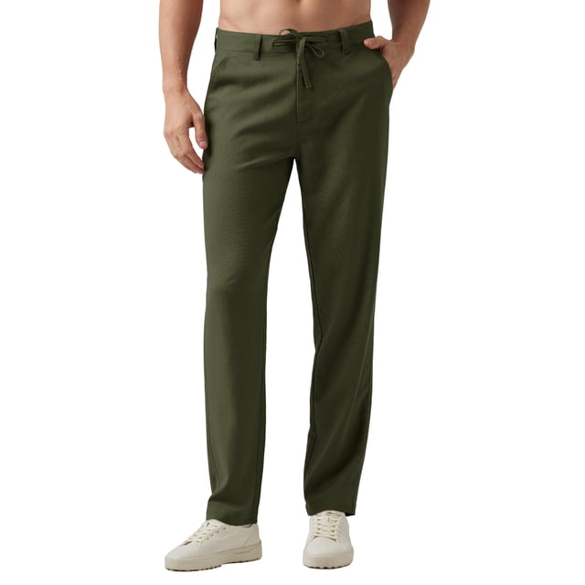 Pants Willit Linen - Vestido casual para hombre, con cordón, color verde militar