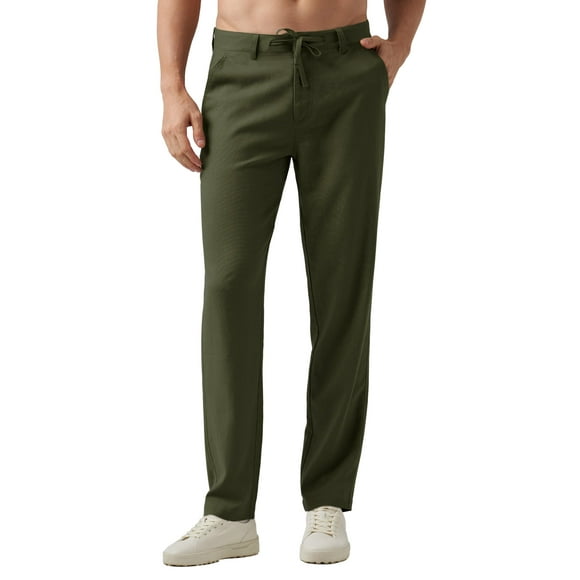 Pants Willit Linen - Vestido casual para hombre, con cordón, color verde militar