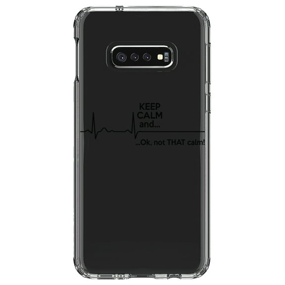 DistinctInk Clear Shockproof Hybrid Case for Samsung Galaxy S10e (5.8" Screen) - TPU Bumper Acrylic Back Tempered Glass Screen Protector - Keep Calm and…. Flatline