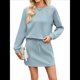 thumbnail image 3 of Conjuntos de Dos Piezas para Mujer, para Estar en Casa, para Otoño, con Top y Falda de Larga. Azul XL, 3 of 10