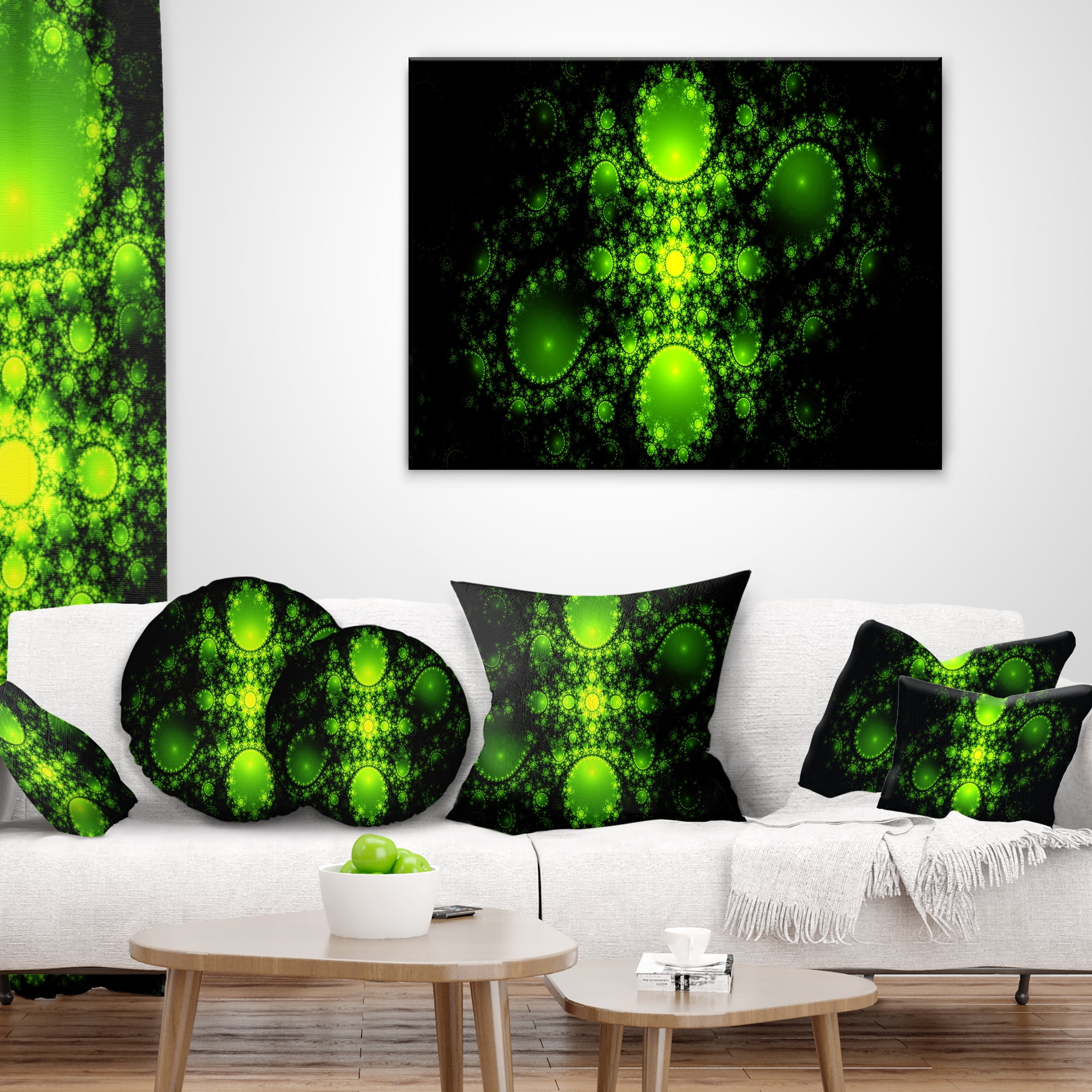 Designart Cabalistic Green Fractal Design - Abstract Throw Pillow - 18x18