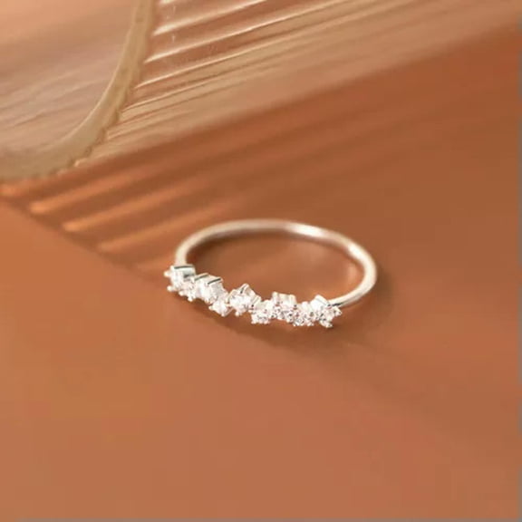 QQTDFG 925 Sterling Silver Simple Wavy CZ Line Dainty Thin Ring A3183-Silver-6