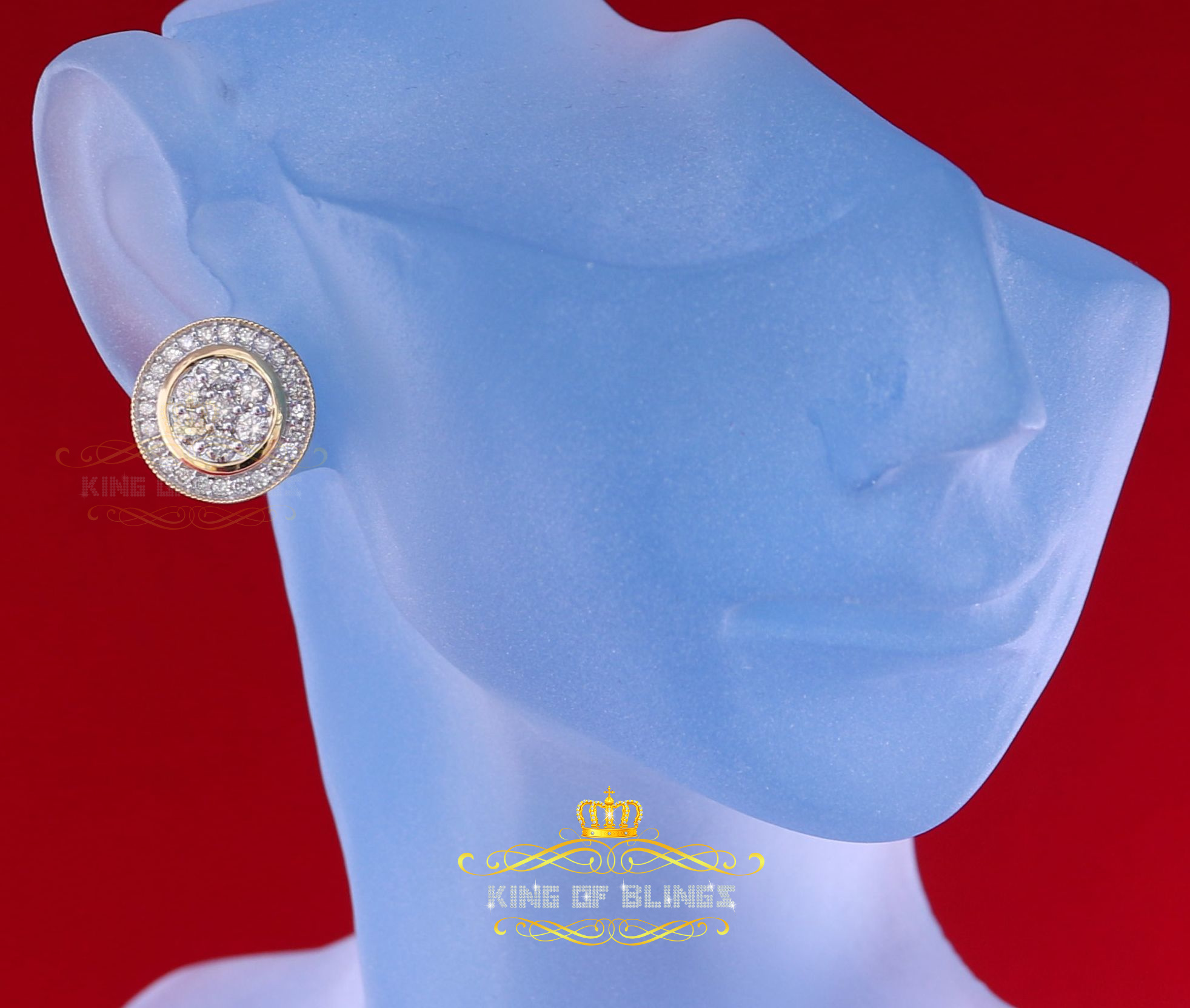 King of Bling's 10K Real Yellow Gold Real Diamond 1.66CT Men's/Women's Stud Round Earring
