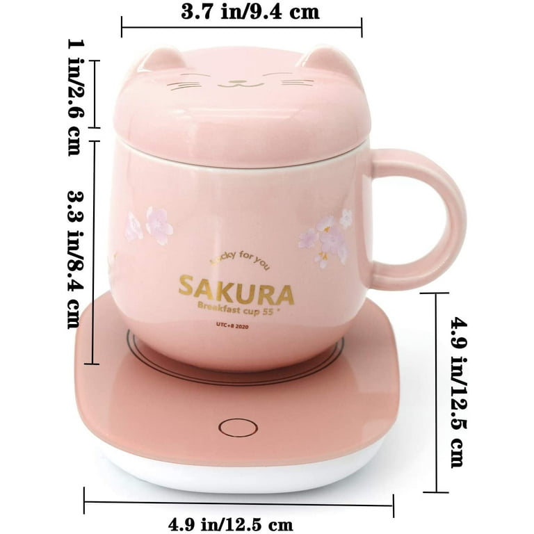 LOUTYTUO Coffee Mug Warmer & Not A Day Mug Set, Electric Cup Warmer for Desk Office Home, Beverage Warmer with 2 Temperature Setting, 8-H, Pink