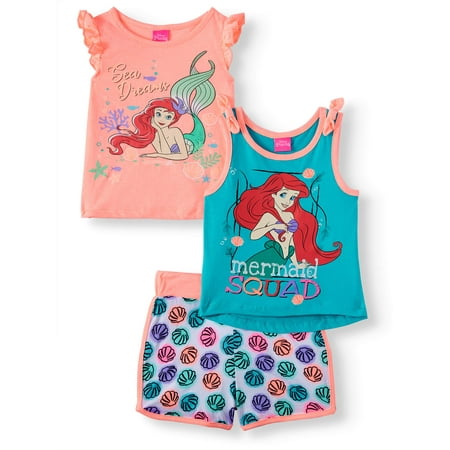 The Little Mermaid Toddler Girls' Tank Top, T-Shirt and Shorts, 3-Piece Outfit Set