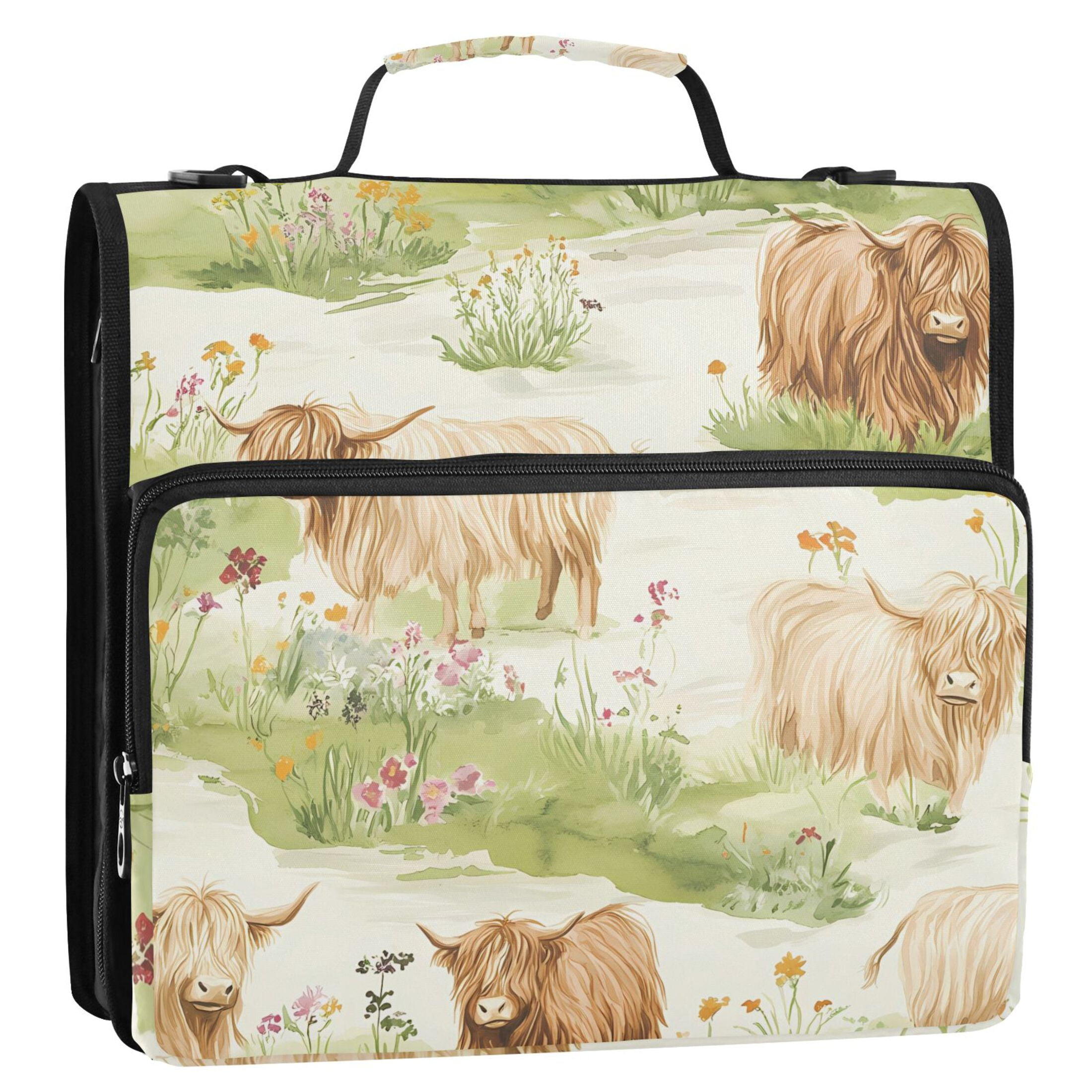 ALAZA Zipper Binder Highland Cattle Flower-w3 3 Ring Trapper Keeper File Folder Organizer Bag