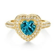 thumbnail image 2 of Gem Stone King 18K Yellow Gold Plated Silver London Blue Topaz and White Moissanite Heart Shape Ring for Women (1.57 Cttw, Size 7), 2 of 4