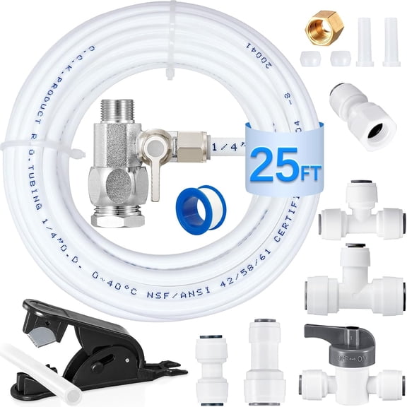 Refrigerator Water Line Kit - 25 FT with Feed Adapter for Ice Maker