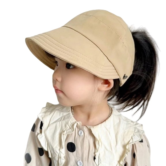 Baby Girls Hat Ponytail Baseball Caps Wide Brimmed Kids Fisherman Hat Empty Top Sun Hat for 2-8 Year Child Daily Party