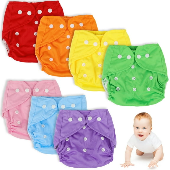 7PCS Baby Cloth Diaper, Washable Reusable Cloth Diaper Covers One Size Adjustable for Baby Toddler Girls and Boys 6 Months to 3 Years