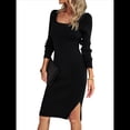 thumbnail image 2 of Vestido de Verano 2025 para Mujer, Ajustado, de Corta, Acanalado, con Abertura Lateral, de Punto y Cuello Cuadrado. Negro L, 2 of 9
