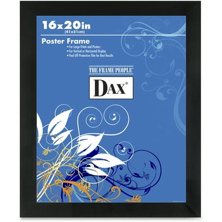 DAX Flat Face Wood Poster Frame, Clear Plastic Window, 16 x 20, Black