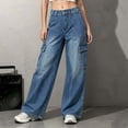 thumbnail image 2 of Levmjia Women's Cargo Jeans Wide Leg Denim Pants High Waisted Baggy Trousers with Zipper Fly Button Pockets Vintage Wash Streetwear Loose Fit, 2 of 5