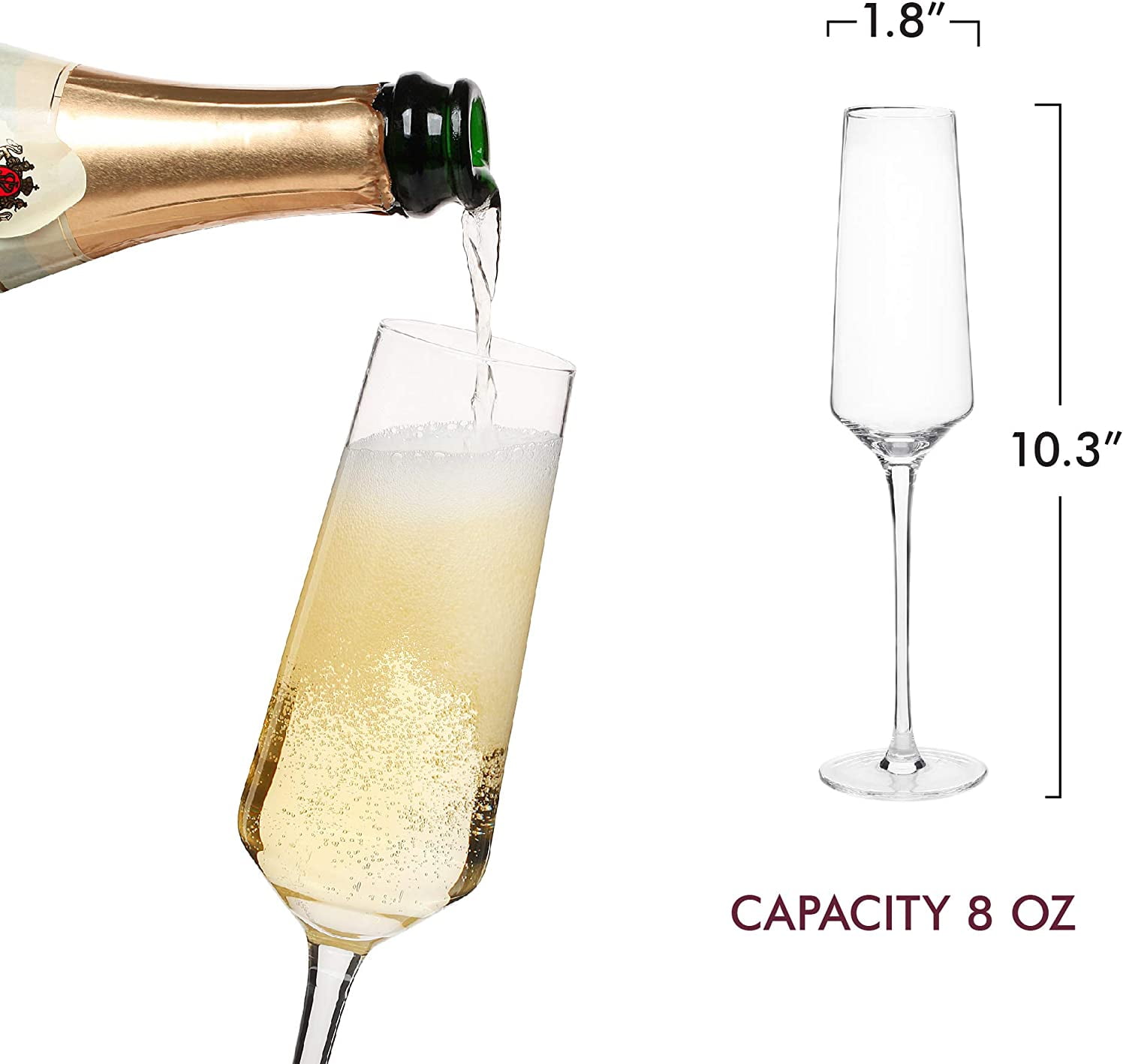 Crystal Champagne Flutes – Elegant Glasses Hand Blown Set of 4 Modern 100% Lead