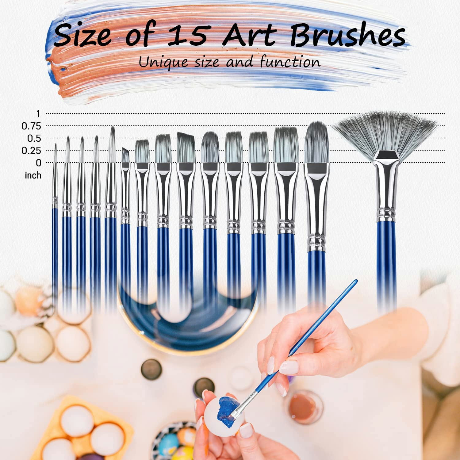 Paint Brush Set, Artist Paint Brushes-Nylon Hair &15 Different Sizes