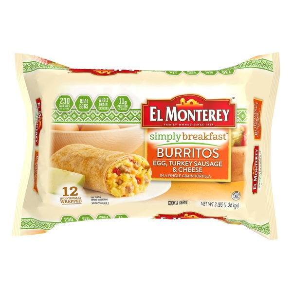 El Monterey Simply Breakfast Egg Turkey Sausage Cheese Burritos 12 ct