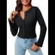 thumbnail image 3 of Suéteres Cortos para Mujer, con Botones, Larga, Cuello en V, Punto Acanalado, Corte Ajustado, Tops Cortos Negro M, 3 of 10