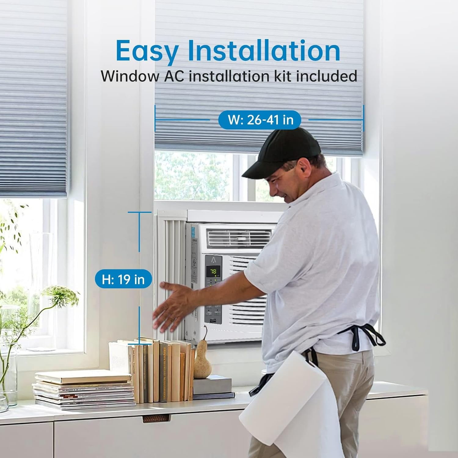 6000 BTU Window Air Conditioner, Smart WiFi & Remote Control, Quiet 50dB AC Unit for Rooms Up to 250 Sq. Ft., 24H Timer, Energy-Saving ECO & Sleep Mode, Easy Installation Kit Included, White