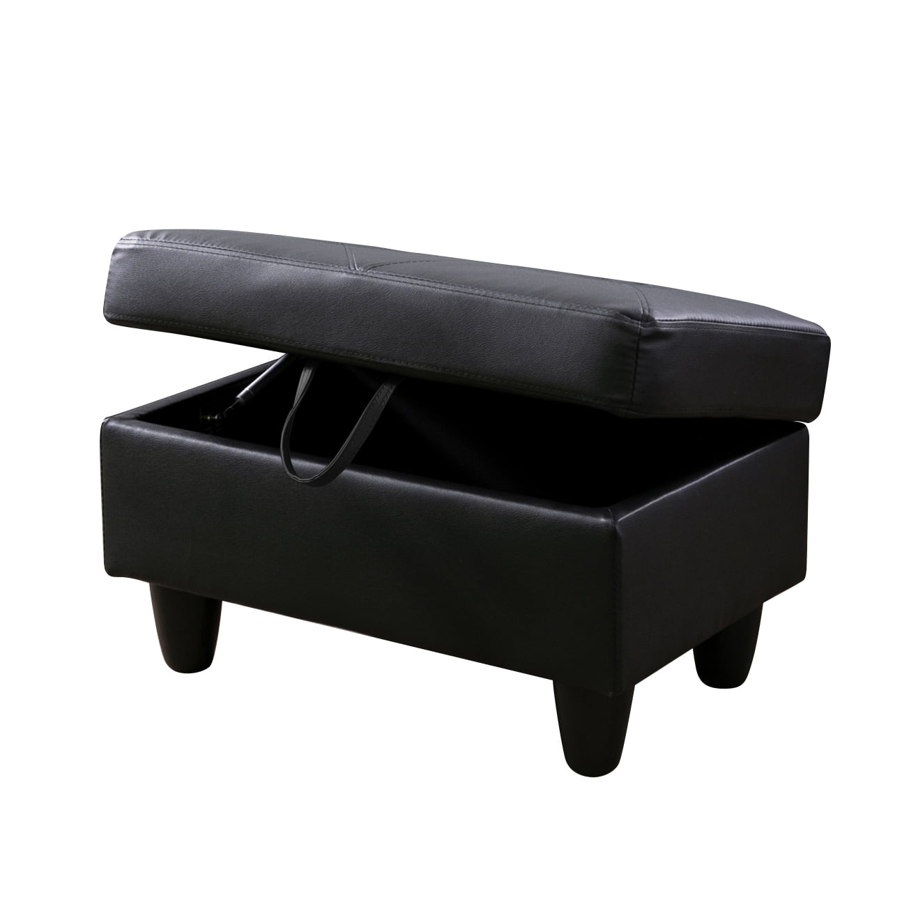 Black leather outlet pouffe with storage
