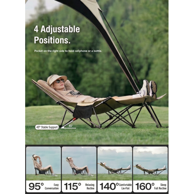 Camping Chair Upgraded with Four Adjustable Settings, Suitable for Both Sitting and Reclining. Can Be Used as a Patio Chair ! Easy Storage and Portable.