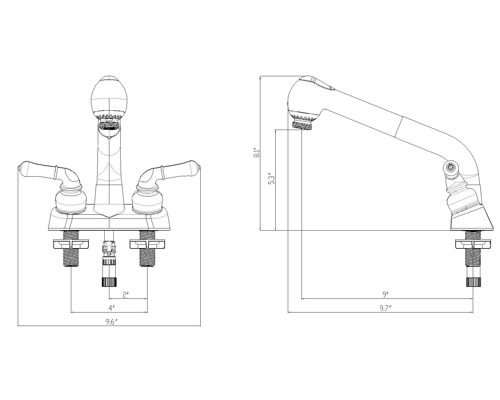 Universal Laundry Tub Faucet with Pull Out Spray Spout, Non-Metallic ABS Plastic, Chrome Finish
