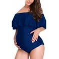 thumbnail image 1 of Women's Off-Shoulder Maternity Swimsuit Ruffle Solid Color One-Piece Monokini Swimsuit,2XL, 1 of 3