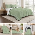 thumbnail image 6 of 3 Pieces Queen Quilt Set,Olive Green and White Striped Soft Bedding Sets with 1 Quilt & 2 Pillow Shams,Modern Minimalist Lines Summer Bedspread Lightweight Coverlet Comforter for All Season, 6 of 9