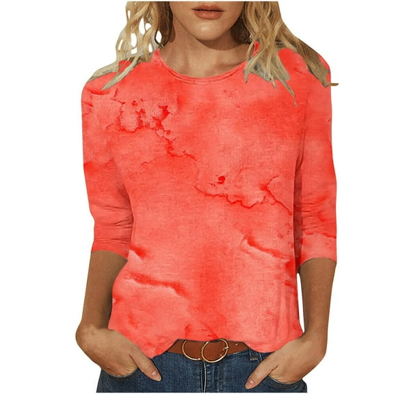Women Blouse 3/4 Sleeve Petite, Womens Blouses Dressy Casual White Graphic Tees Plus Size Women Summer Tops Loose Shirts for Women Dry Fit Work