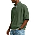 thumbnail image 3 of Domuza Men's Waffle Shirts Quarter Zip Pullover Casual Short Sleeve Stand Collar Tee Shirts 2026 New Fashion Comfort Slim Fit Tops Army Green 3XL, 3 of 4
