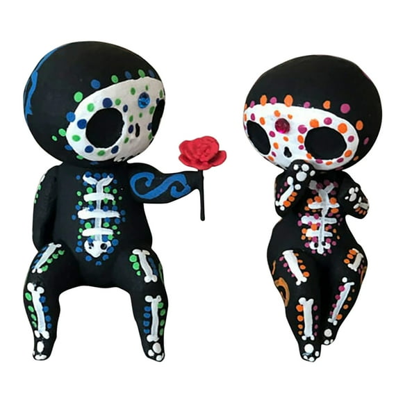 PVCS Sugar Skull Coulp Figurine Statues Table Decor Hand Crafts Resin Ornament for Home Decor