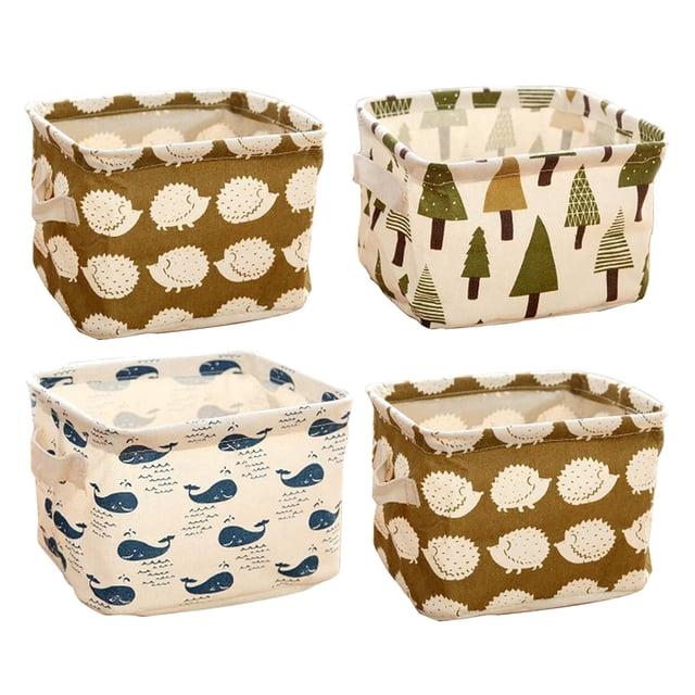 Juego de Cestas de Almacenamiento de Lino y Algodón, Organizador de Tela Fresca, Plegable y Práctico, 4 Diseños Modernos, Multiusos para Baño y Cocina, Diseño Elegante, Fácil de Limpiar, Tamaño Mini.