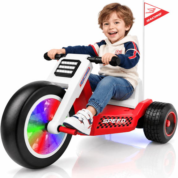 24V 4.5Ah Kids Electric Tricycle, 5 MPH Ride On Toy, Adjustable Seat, LED Front Wheel & Music, Kids 3