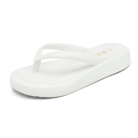 

Dream Pairs Women Flip Flops Platform Thong Sandals Comfortable Beach Casual Indoor Outdoor Walking Summer Shoes SDFF2210W WHITE/PU Size 5