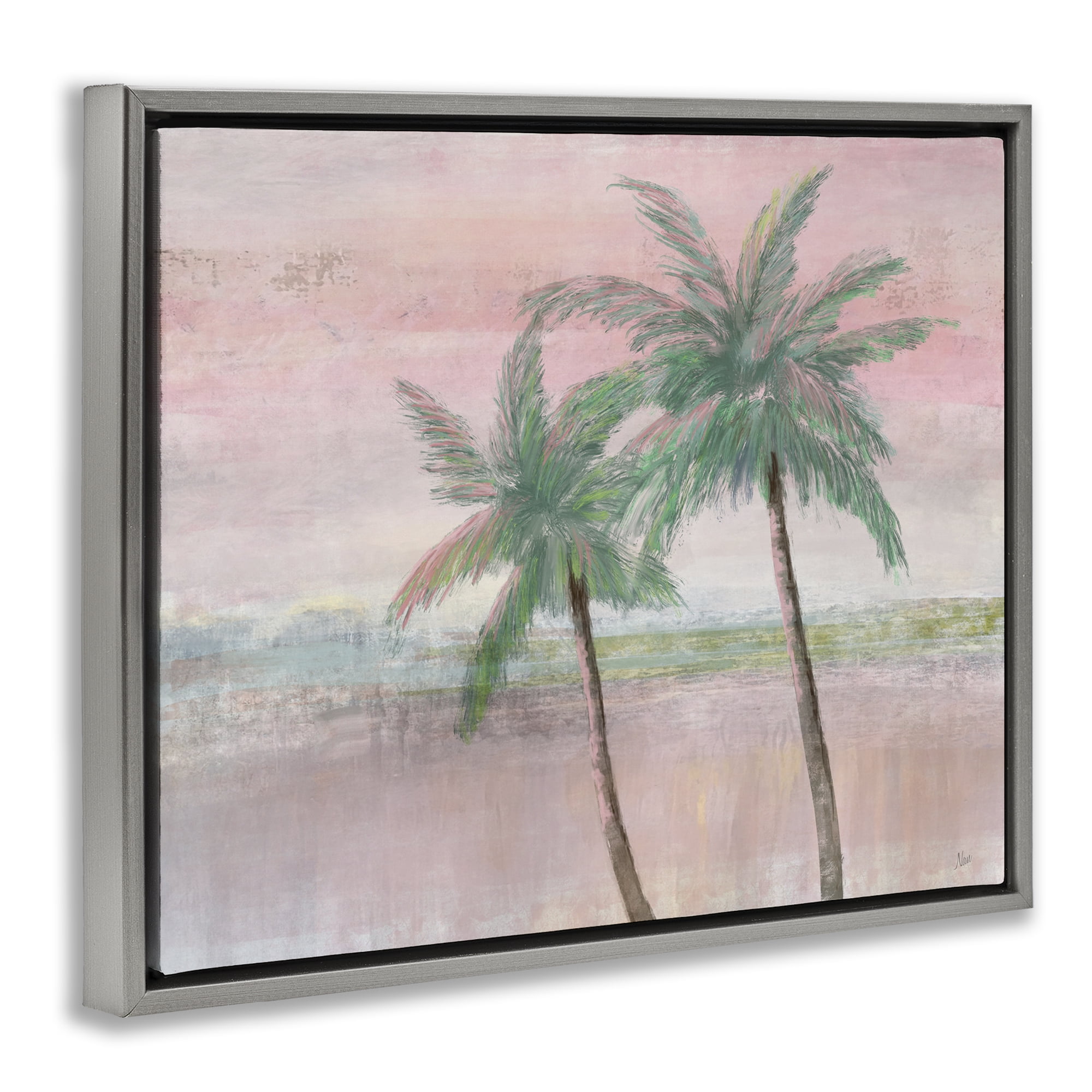 Stupell Industries Sunset Palms at Dusk Gray Framed Floater Canvas Wall Art, design by Nan